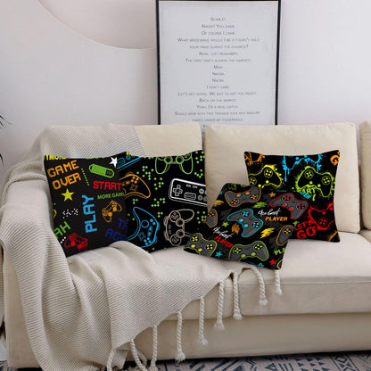 Gamer Room Decor for Boys, Gamer Pillow Covers 18x18 Inch Set of 4, Gaming Gifts, Game Room Decor Accessories for Teen Boy Bedroom Playroom Couch Chair