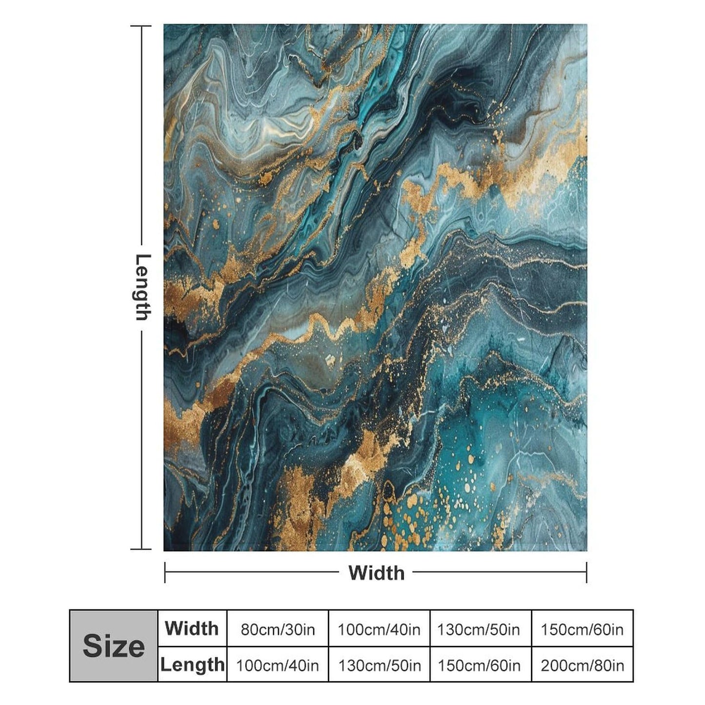 Marble Throw Blanket, Modern Abstract Foil Stone Texture Teal Gold Marble Super Soft Fuzzy Fluffy Blanket for Couch & Bed, Cozy Sofa Warm Blanket for Travel Camping 40"x50"