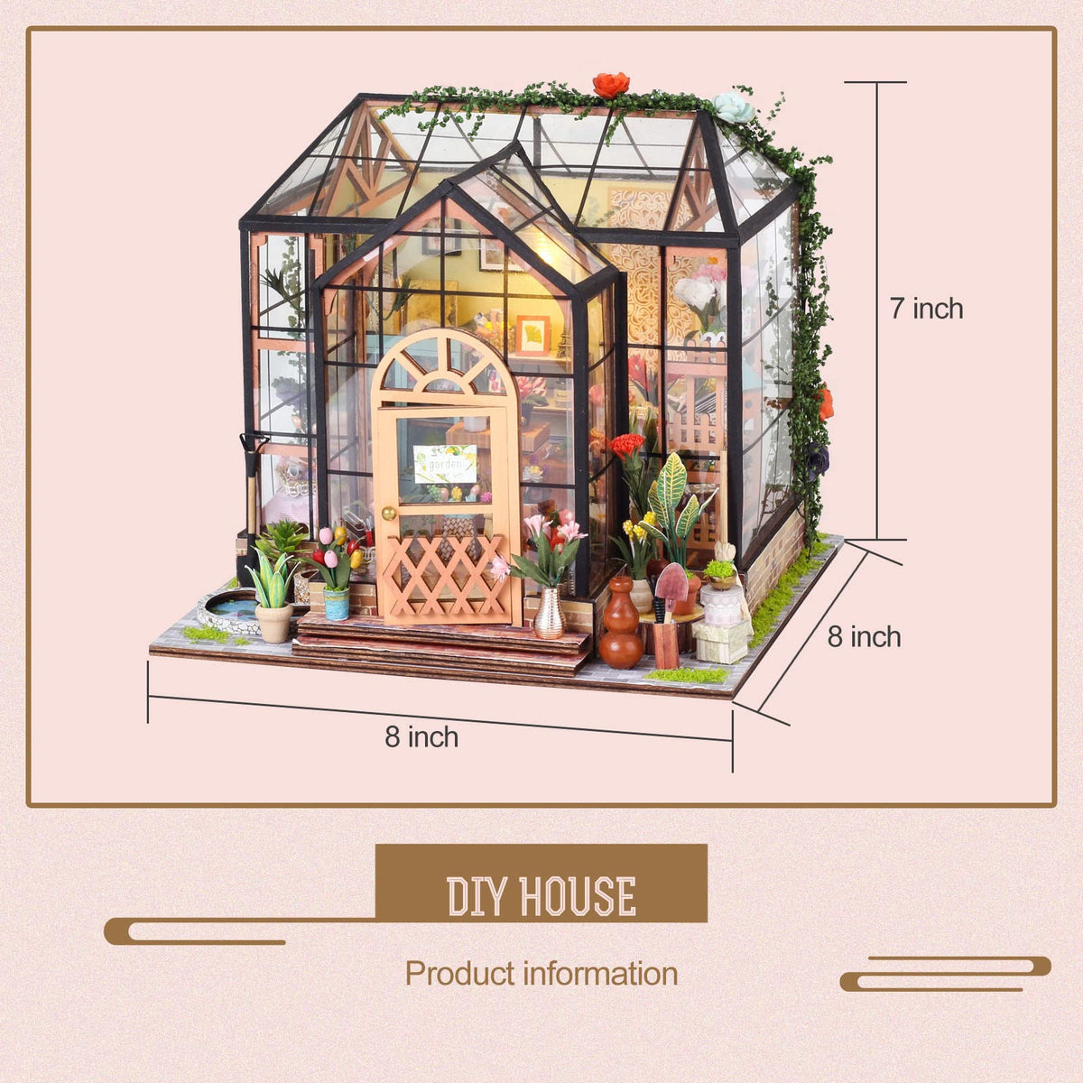 Insgen Greenhouse Booknook Kit, DIY Miniature Flower Dollhouse Building Set
