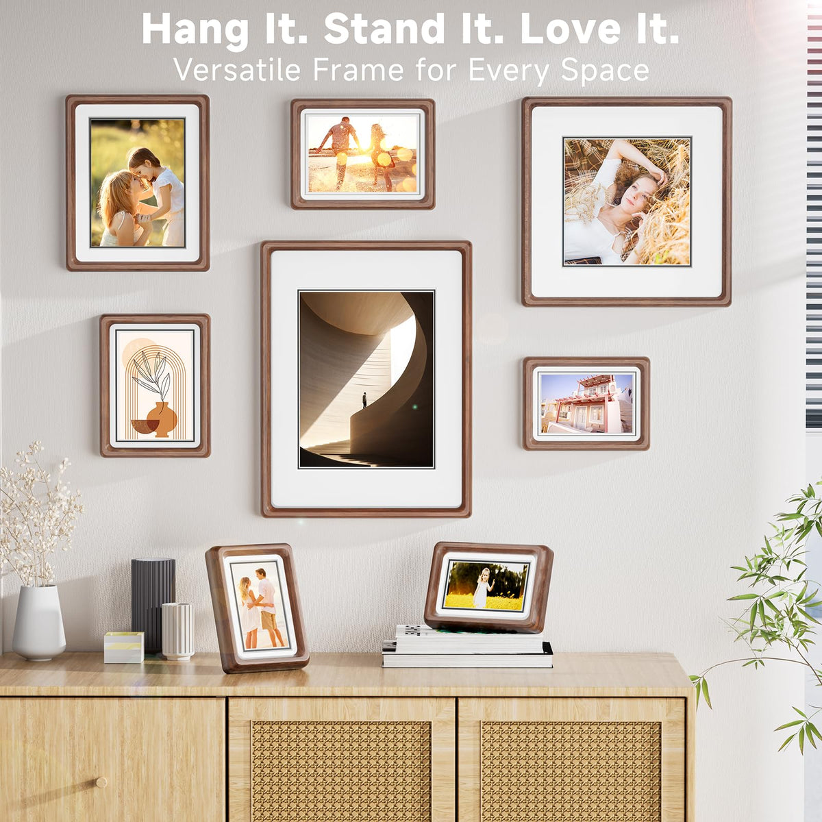 WILTYAPF 2 Pack 4x6 Premium Natural Walnut Wood Picture Frame, Handcrafted with Solid Wood Back & HD Tempered Glass, Rich Wood Grain, Matted for 3x5 Photos, Wall Mount or Tabletop Display