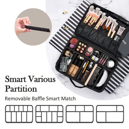 Makeup Bag Extra Large Travel Makeup Bag with Compartment Cosmetic Bags Makeup Organiser Bag Vanity Case Makeup case and Shoulder Strap, Black