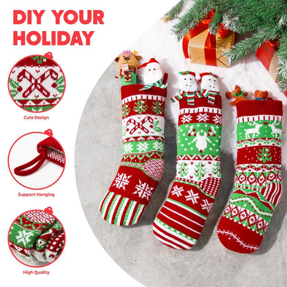 JOYIN 3 Pack 18” Christmas Stockings, Large Size Rustic Cable Knit Xmas Stocking in Red & Green, for Family Holiday Season Decorations