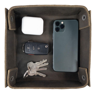 Hide & Drink, Leather Catchall Change Keys Coins Jewels Box Tray Big Storage, Handmade Includes 101 Year Warranty :: Dark Jade