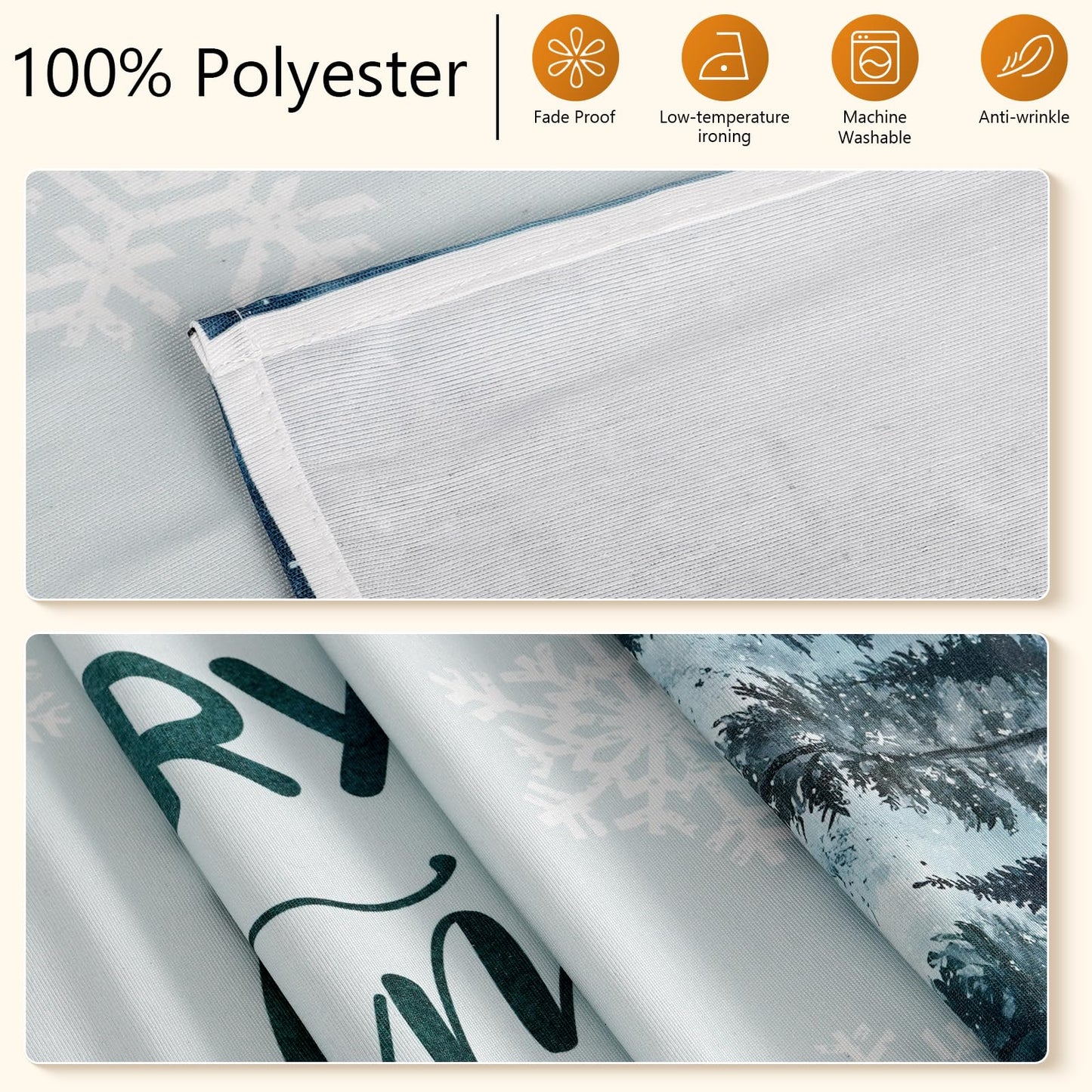 VIV CHERBL Christmas Table Runner with Snowy Forests, Merry Christmas Text & Snowflakes, Table Decoration for Dining Party and Home Decor,72x13 inches