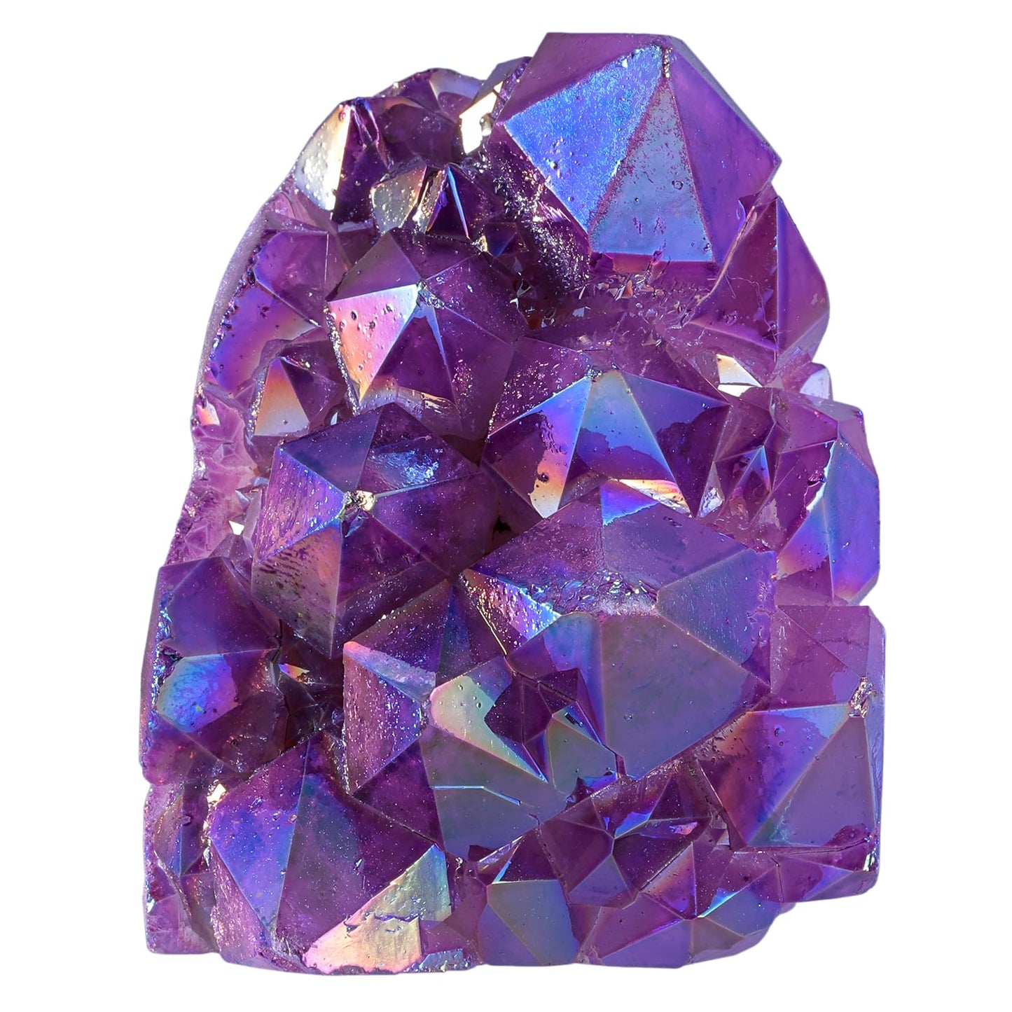 Nupuyai Rainbow Titanium Coated Crystal Geode Cluster Irregular Raw Rock Quartz Stone Mineral Specimen for Home Office Decor Feng Shui, Purple
