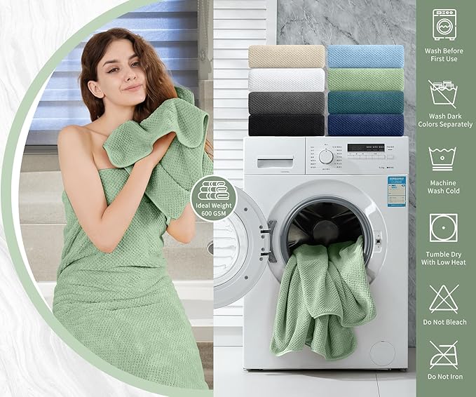 8 Piece Bathroom Towel Set Green |2 Oversized Large Bath Towels Sheet, 2 Hand