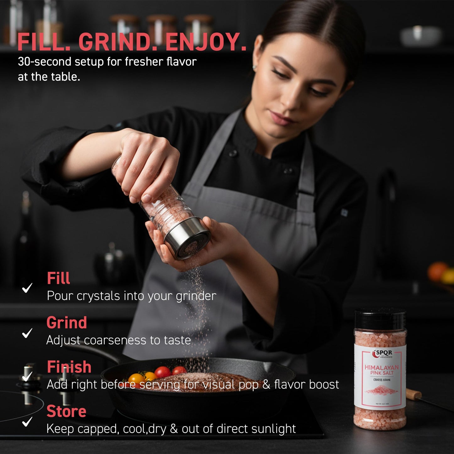 Himalayan Pink Salt Coarse Grain XL 1.2 lb. Bottle Grinder Refill Nutrient and Mineral Dense Salt Crystals by SPQR Seasonings