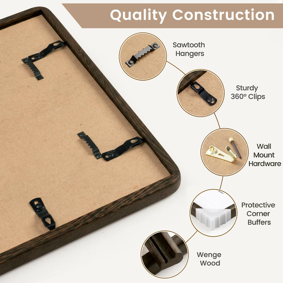 Acovy 18x24 Picture Frame, Natural Solid Wenge Wood Photo Frame with HD Tempered Glass, Rounded Corner Wooden Frame 18 x 24 Matted to 16x20, Gallery Wall Frames for Art, Wall or Tabletop Display