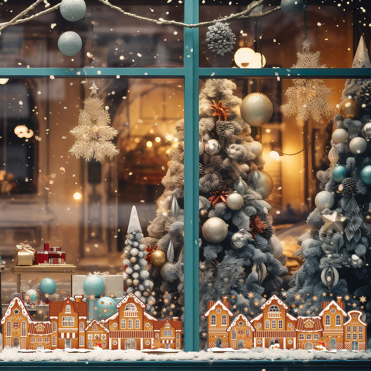 AmazingSpark 72" Large Christmas Gingerbread House Window Clings 9 Sheets Double Sided Gingerbread Man Window Decals Reusable Non Adhesive Stickers Xmas Static Cling Decoration for Christmas Winter