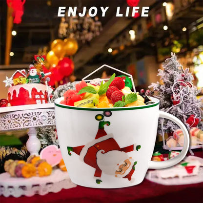 fMSDD Merry Christmas Coffee Mug Huge Novelty Cup Funny Ceramic Soup Bowl with Handle, 30 oz Wide, Multi-purpose, Santa Mug for Co-workers, Friends, Holiday Decor, White Green Letters