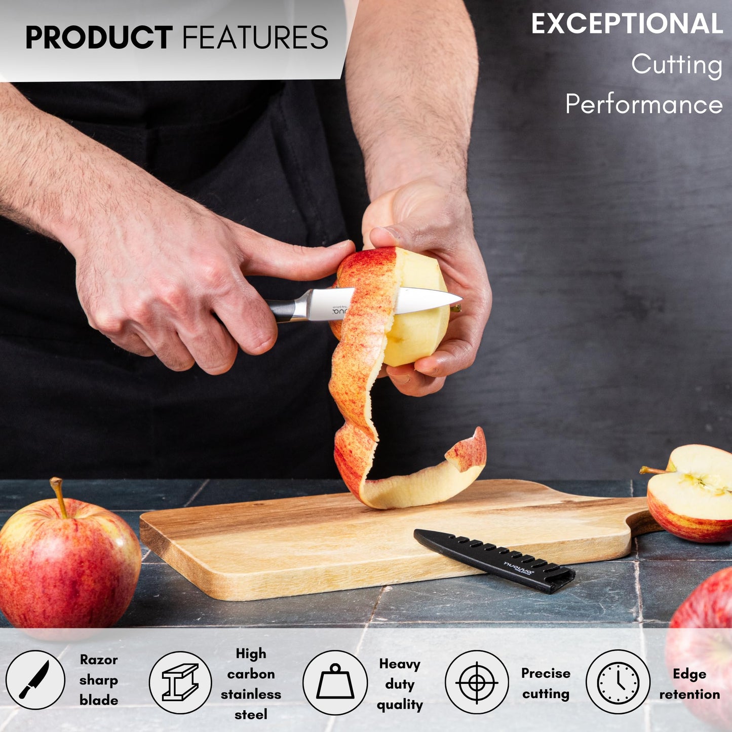 nuovva Sharp Kitchen Utility Knife – Professional Vegetable Knife – 5 inch German High Carbon Stainless Steel – Small Paring Knife