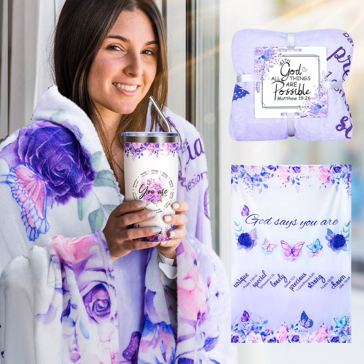 Fortuning's JDS 12PCS Christian Gifts for Women Faith, Inspirational Gifts for Women,Purple Birthday Get Well Soon Gifts, for Mom Her Wife Girlfriend Friend Siste Birthday Gifts