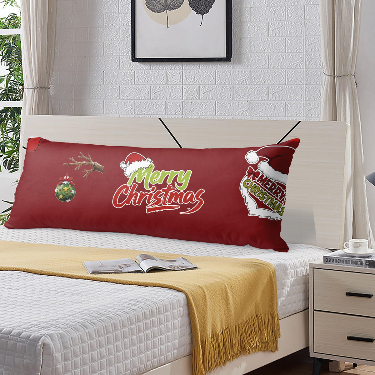 Cuteiush Christmas Body Pillowcase Xmas Holiday Red Large Body Pillowcovers Winter Sofa Home Decoration Cushion Pillow Protector 20x54inch