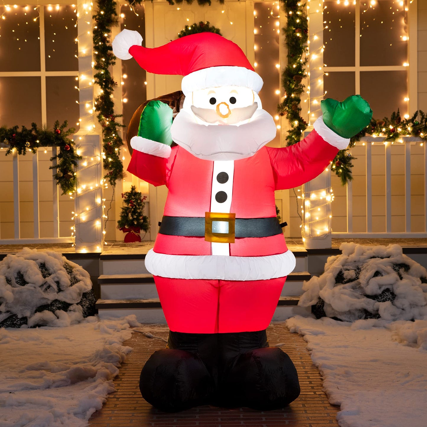 Joiedomi 6 FT Christmas Inflatable Santa with Gift Bag, Blow Up Xmas Inflatable Decorations with Build in LEDs for Christmas Decor, Yard Outdoor Garden Lawn Winter Decorations