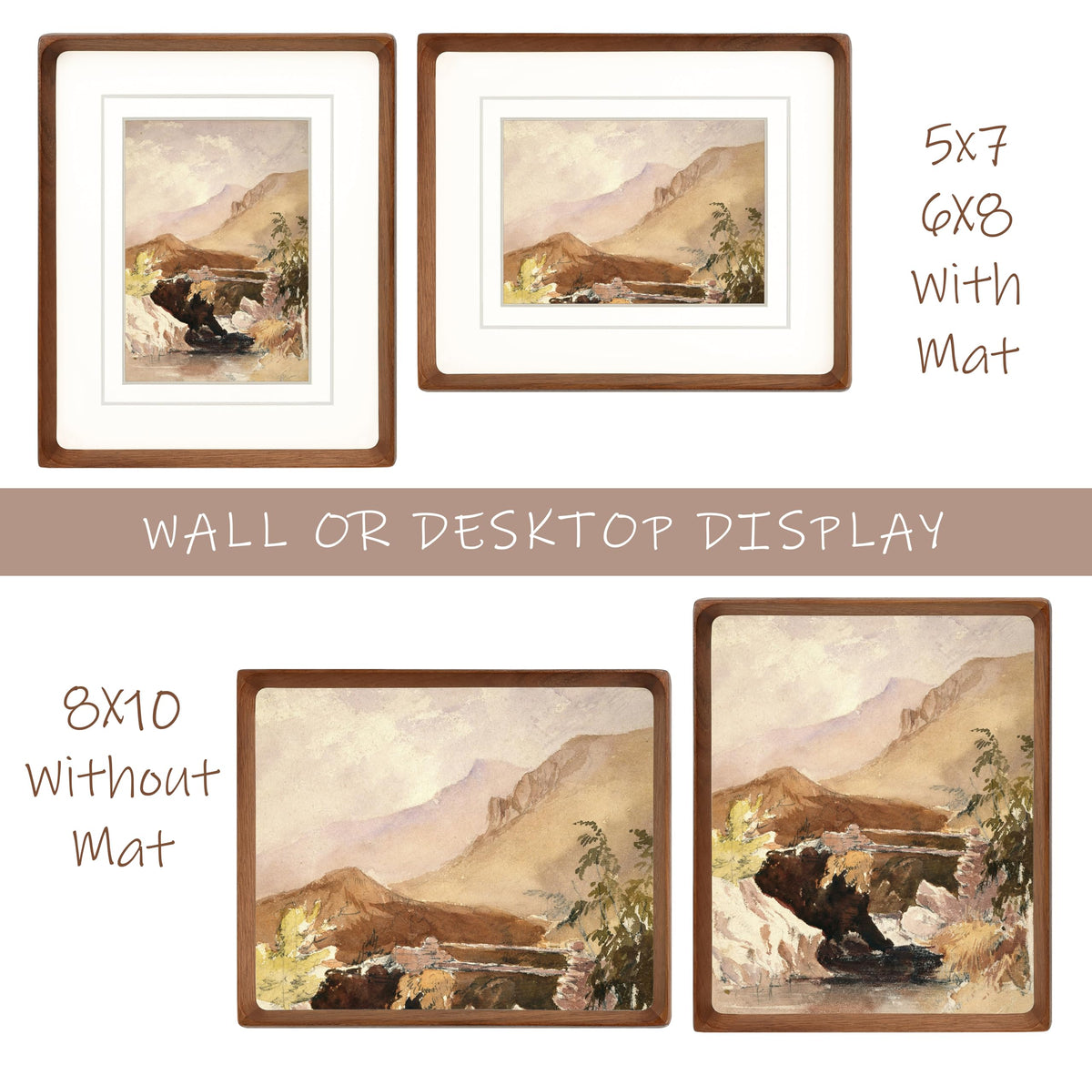 Gdfmsc 8x10 Picture Frame with Mat for 5x7/6x8, Natural Walnut Wood Handcrafted Rounded Corner with Real Glass, Vertical or Horizontal Display Photo Gallery Wall & Tabletop Frame