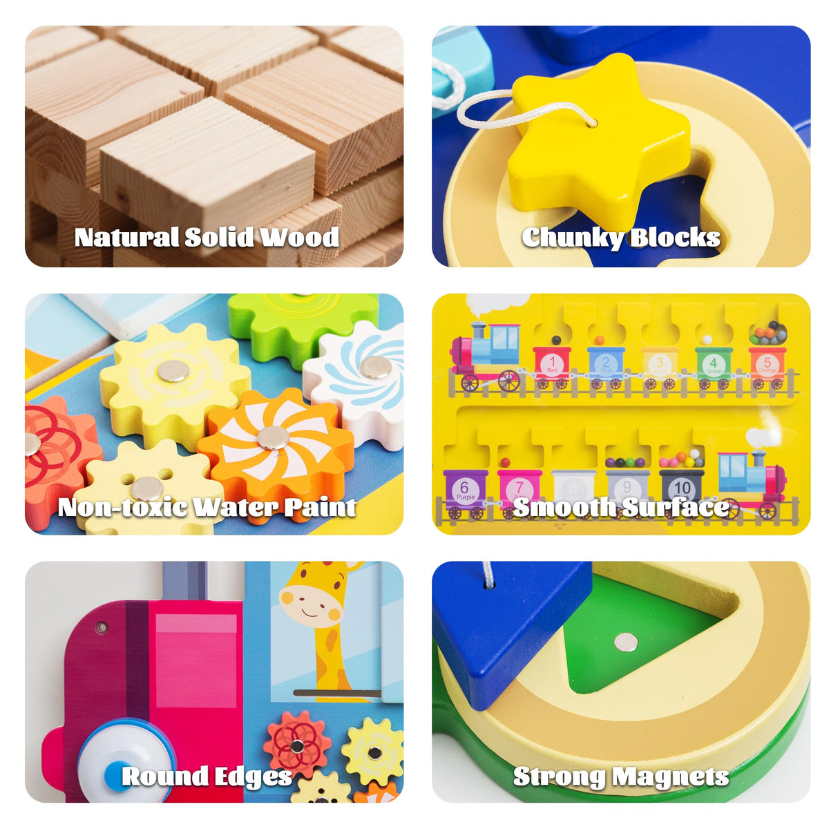 UREDISO Train Activity Wall Busy Board,Wooden Busy Board Train Activity Wall Panels,Montessori Sensory Wall Toys Panel for Kids, Learning Activity Center for Playroom,3 Years Old and Over (Train)