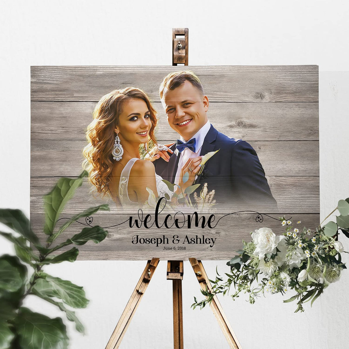 Rustic Wooden Welcome Sign | Custom Portrait from Photo | Wedding Gift & Decoration