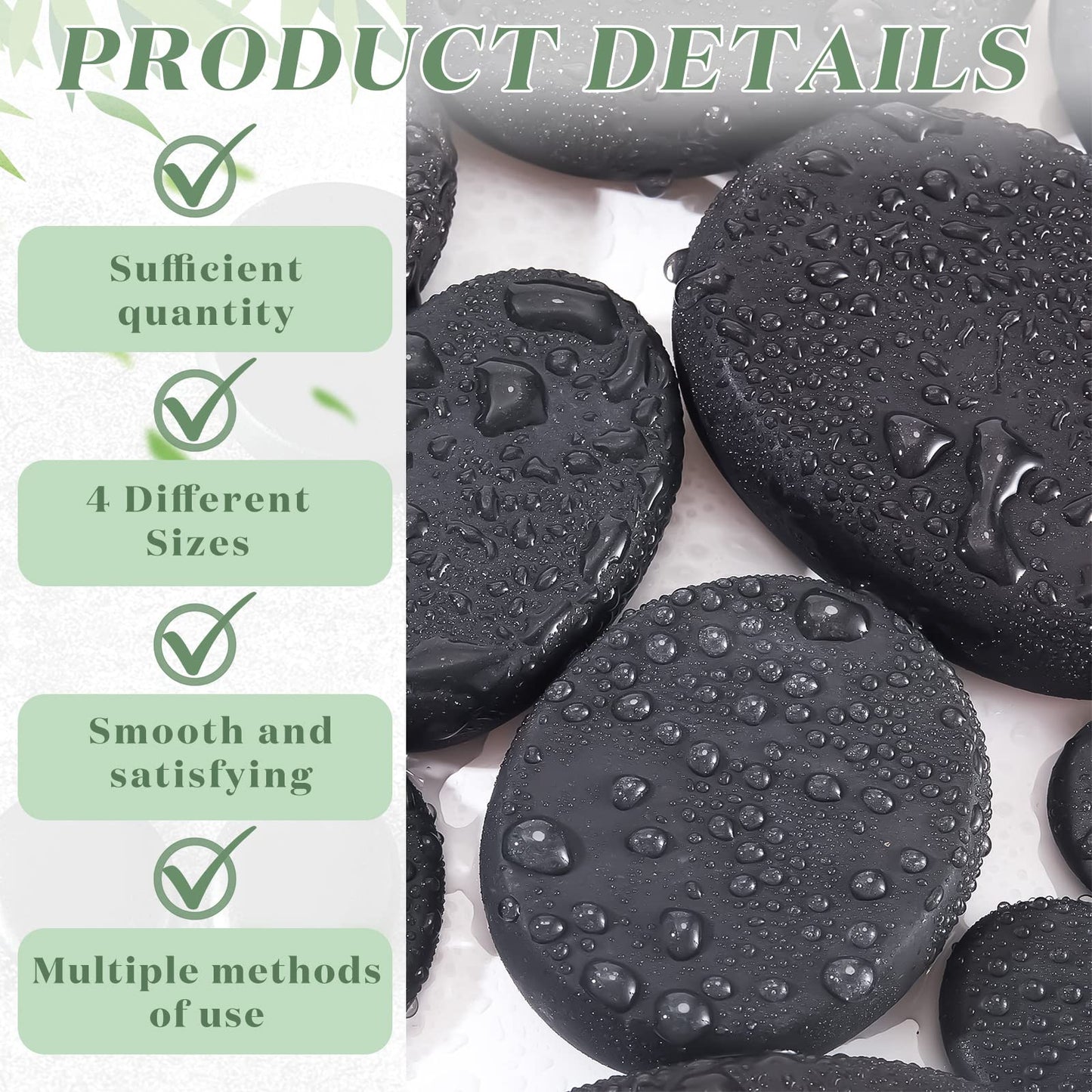 Patelai 30 Pcs Hot Stones for Massage, Basalt Hot Rocks Massage Rocks Kit Black Smooth Stones Set for Professional Home Spa Warming Relaxation and More, 4 Sizes