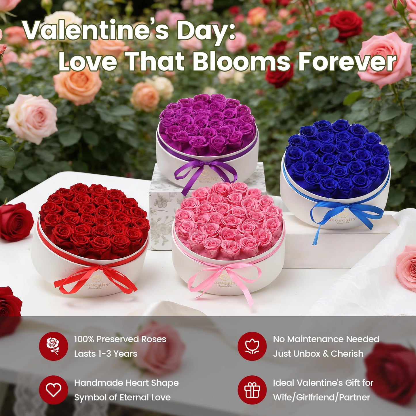 Valentines Day Flowers Roses Gifts for Her,16pcs Red Forever Preserved Roses in Heart Shape Gift Box,Valentines Day Delivery Prime Gifts-Roses Gifts for Women,Mom.