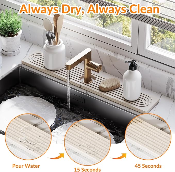 23.6 Inch Stone Faucet Mat for Kitchen Sink Splash Guard, Diatomite Sink