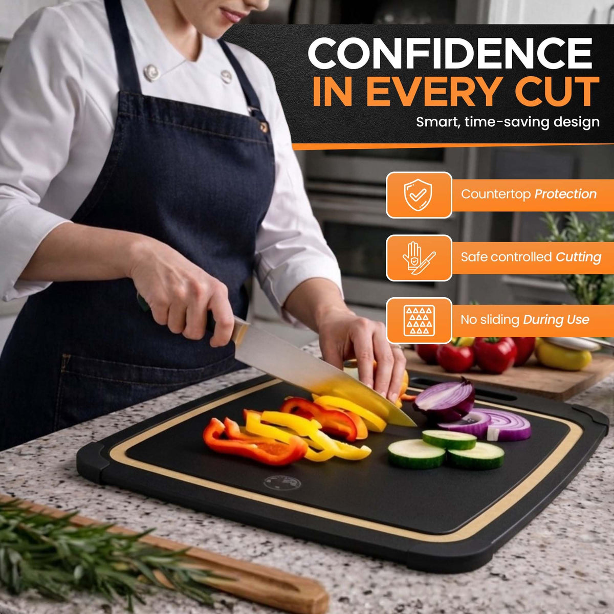 Earth's Dreams Composite Wood Cutting Board Set of 3 – Built In Juice Groove, Non-Toxic Cutting Boards for Kitchen – Large, Medium & Small Non-Slip Wood Charcuterie & Chopping Boards (Black/Tan)