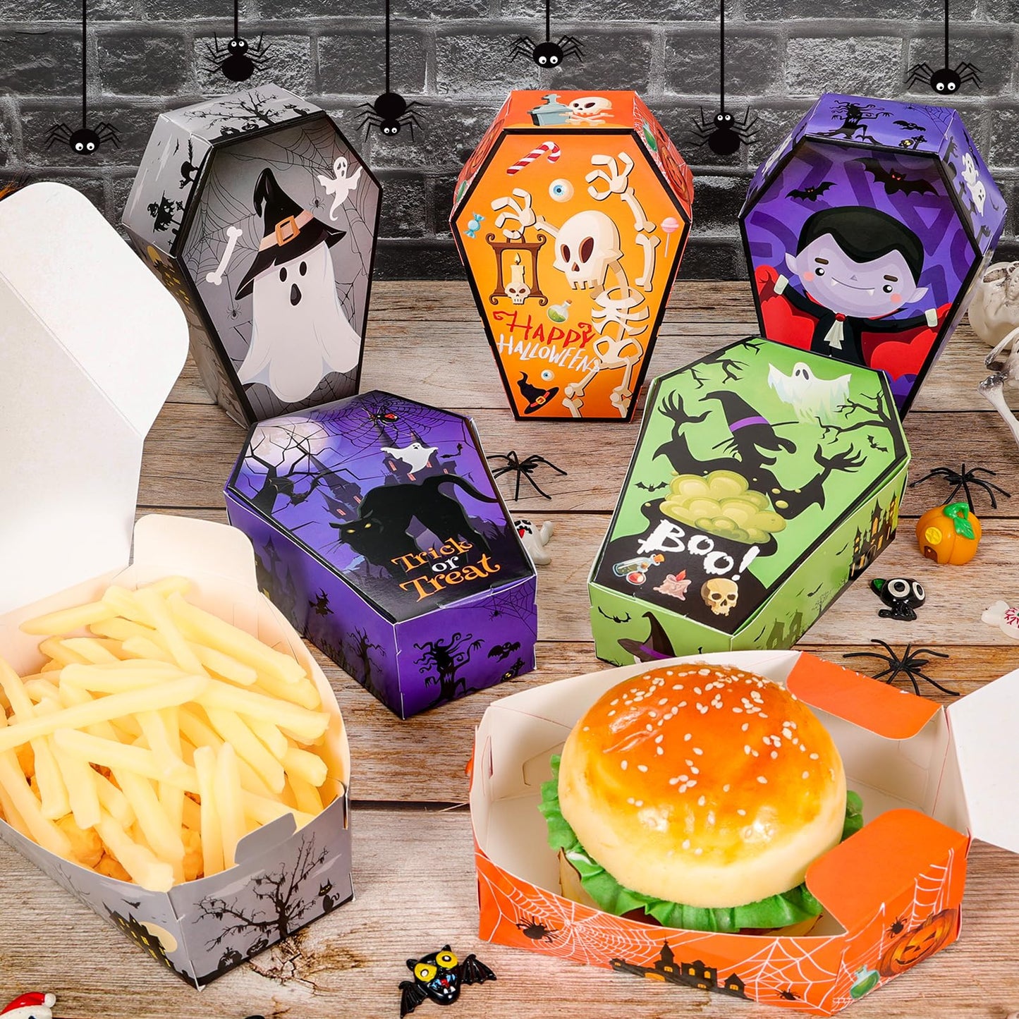 HOWAF 12 PCS Halloween Candy Boxes Coffin Shape Treat Paper Boxes Skull Bat Ghost Goodie Boxes for Happy Halloween Party Decoration Supplies Spooky Halloween Trick or Treat Gift Box