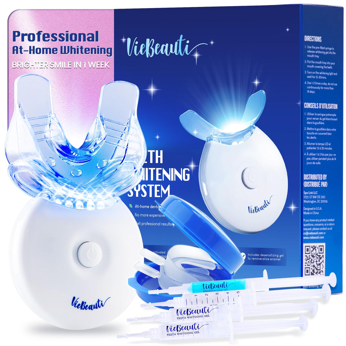 VieBeauti Teeth Whitening Kit with LED Light: Tooth Whitener with 35% Carbamide Peroxide, Remineralizing Gel, Mouth Trays and Tray Case - 10-Minute Timer Enhances Minty Fresh White Smile Mint