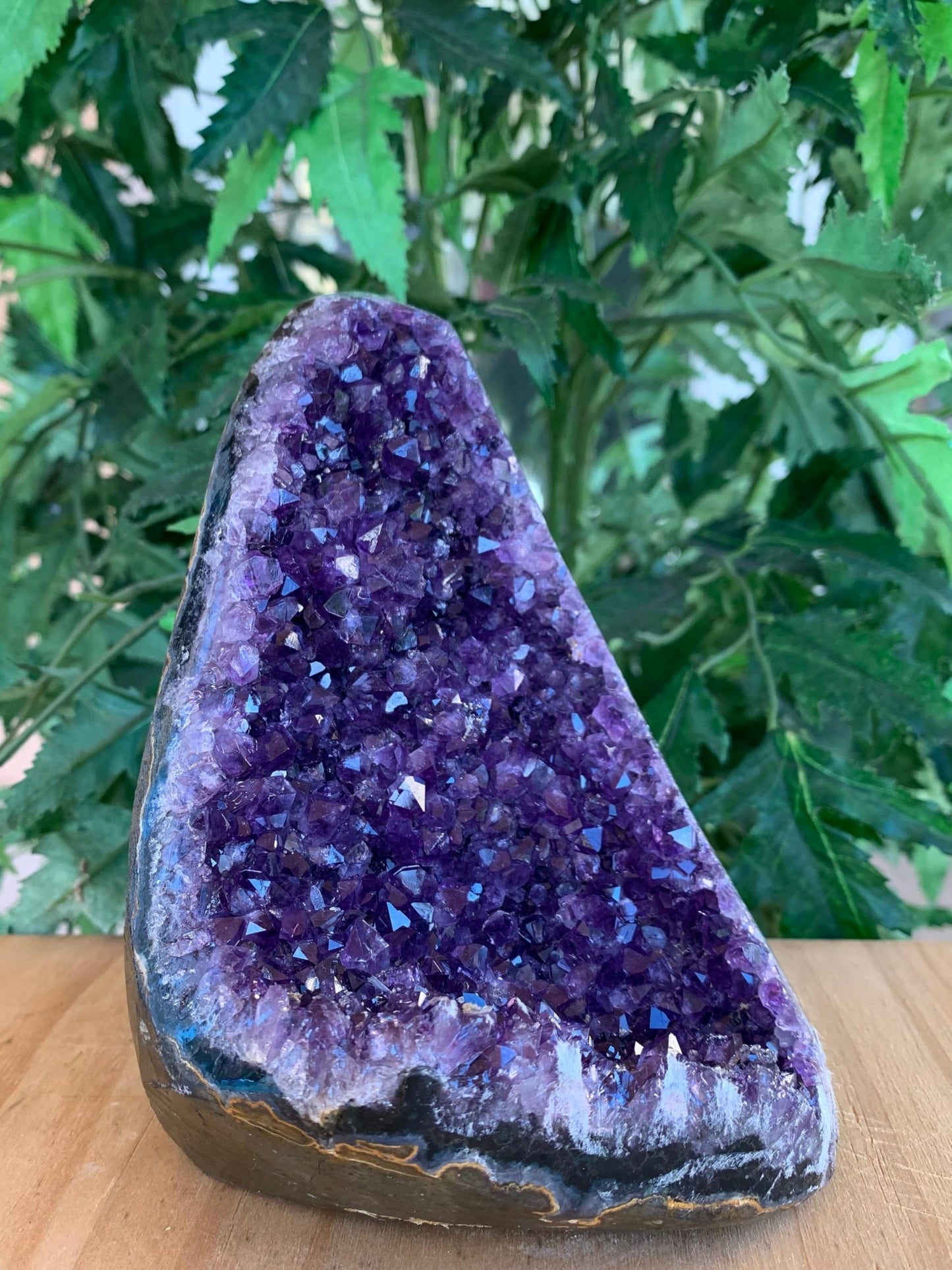 GAF TREASURES Finely Polished Uruguayan Deep Purple Amethyst Cluster with Cut Base, Standing Amethyst Geode, Raw Amethyst, Amethyst Cathedral, Amethyst Druze (0.5-1 lb)
