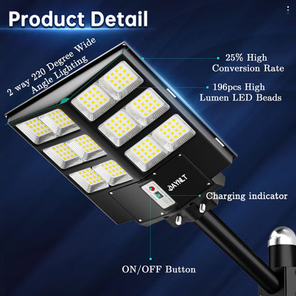 JAYNLT Y-2000W Solar Street Lights Outdoor, 60000LM 6500K Solar Parking Lot Lights Dusk to Dawn, IP67 Waterproof Solar Security Flood Lights with Motion Sensor for Yard, Garden, Parking Lot