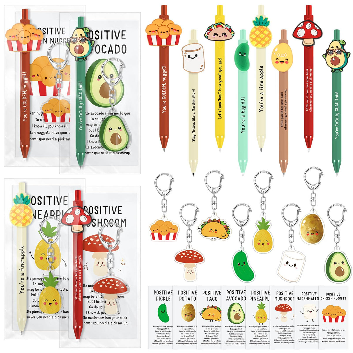Landical 16 Sets Employee Appreciation Gifts Bulk, Positive Pen Inspirational Keychain with Motivational Card, Thank You Gift for Office Class Favor Coworker Team Teacher (Smart Snack)
