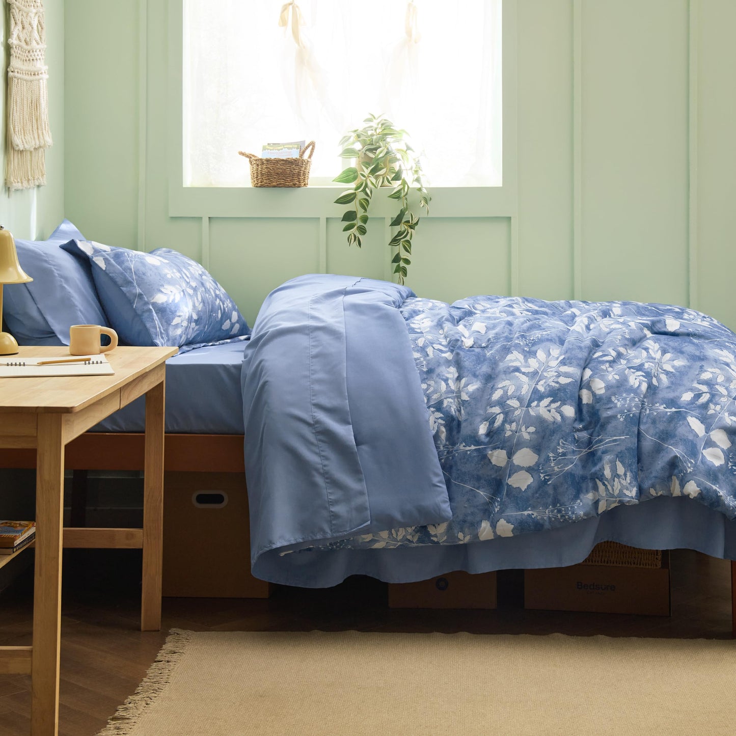 Bedsure Blue Twin XL Comforter Set - 5 Pieces Floral Bedding Sets Twin XL Bed in a Bag with Reversible Botanical Flowers Comforter, Sheets, Pillowcase & Sham