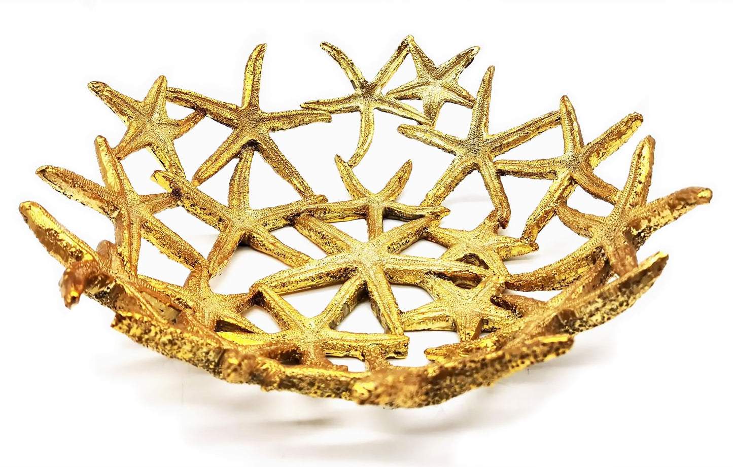 Mazeology Nautical Beach Seashore Starfish Centerpiece Bowl 11” Diameter Cast Resin Decorative Shiny Gold