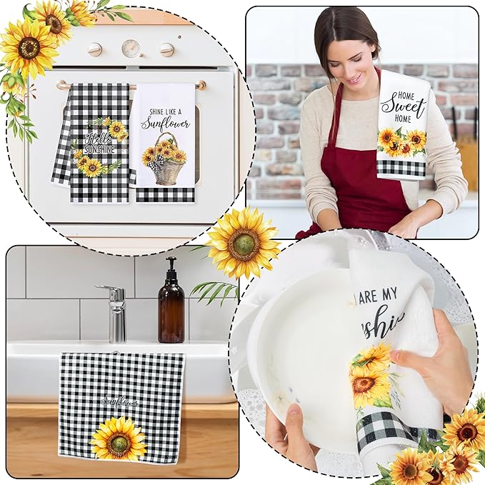 R HORSE 5Pcs Sunflower Kitchen Towels Decorative Set, Summer Flower Dishcloth
