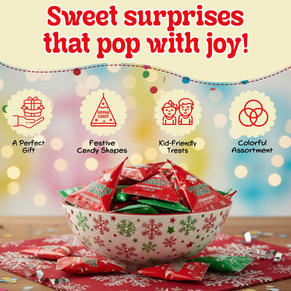 Christmas Popping Candy Bulk – 50 Pack Individually Wrapped Holiday Candy – Stocking Stuffers for Kids – Xmas Party Favors, Classroom, Holiday Goodie Bag Fillers, Kids Christmas Treats, and Birthday Parties