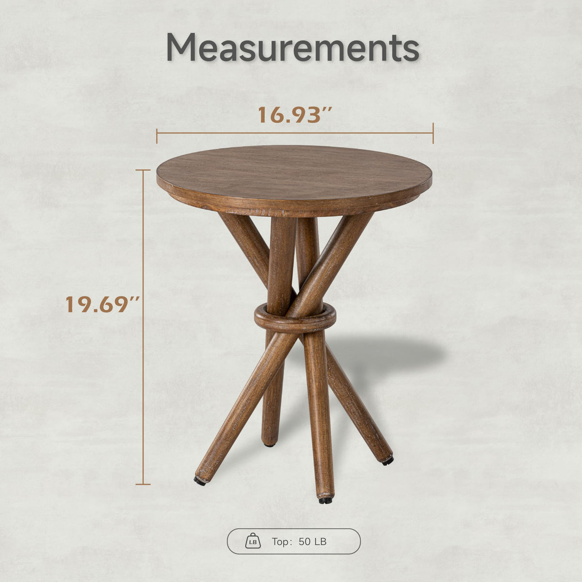 COZAYH Small Round Wood End Table Farmhouse Wooden Side Table Rustic Plant Stand with Bundled Legs for Living Room, Office, Walnut