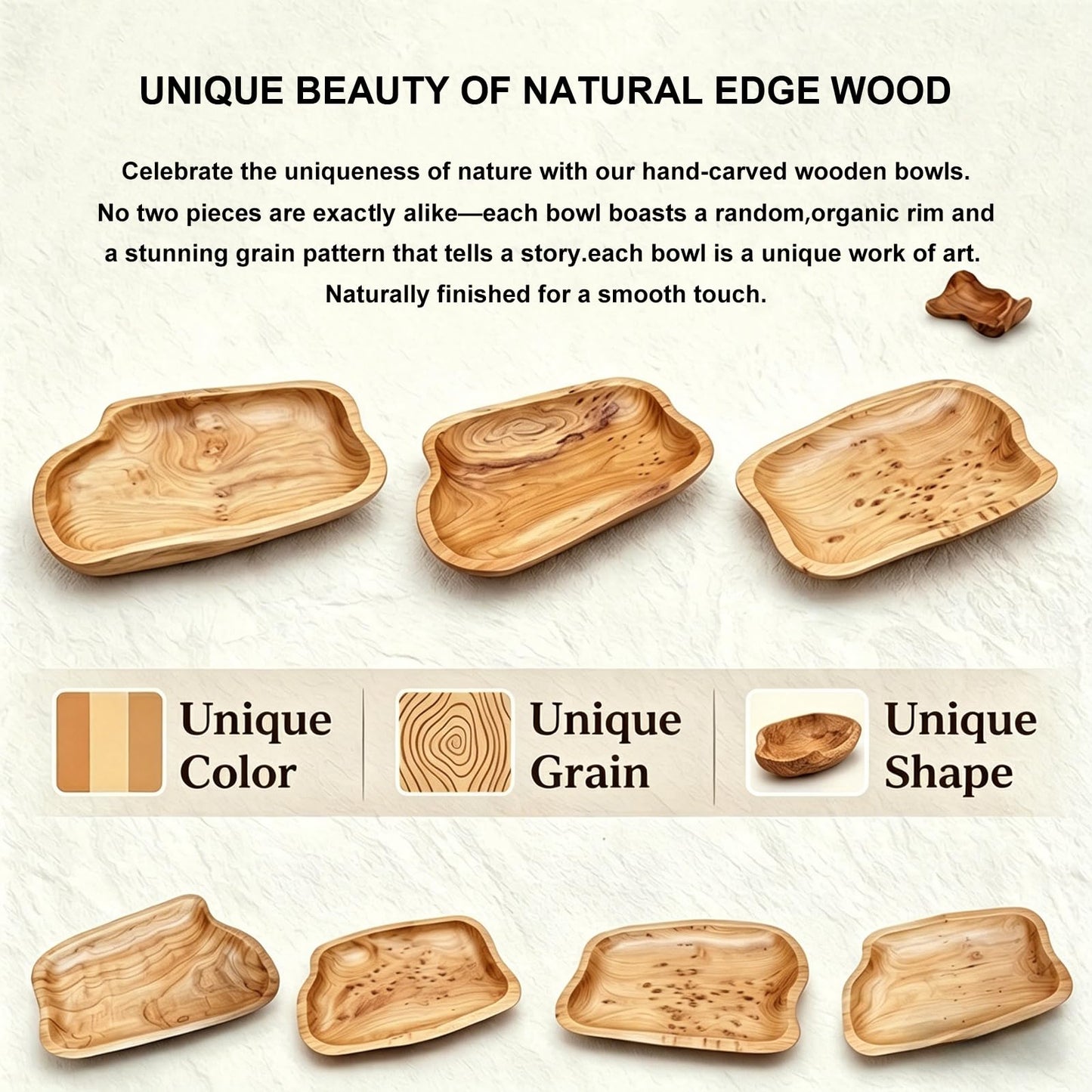 BTEOBFY Natural Wood Fruit Bowl 11-13 inch, Unique Handmade Wood Serving Platter, Wood Fruit Snack Dish for Sandwich Bread Serving, Appetizer Display, Vintage Ring Dish, Hand Carved Artworks