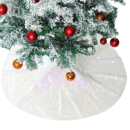 Christmas Tree Skirt 36" Round Sparkly Iridescent Sequin White Ornaments Xmas New Years Party Decorations