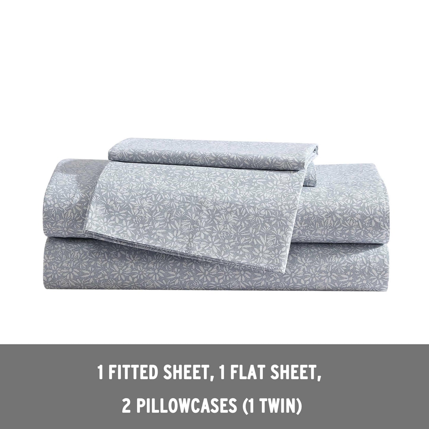 Eddie Bauer - Twin Sheet Set with Fitted Sheet & Pillowcase, 100% Cotton Percale Bedding, Crisp & Cool, Dorm Room Essentials, Little Blossom