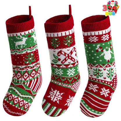JOYIN 3 Pack 18” Christmas Stockings, Large Size Rustic Cable Knit Xmas Stocking in Red & Green, for Family Holiday Season Decorations
