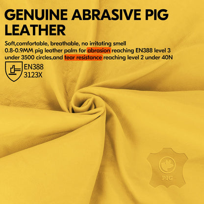 Vgo... 1 Pair Ulined Pigskin Leather Safety Work Gloves Men,Rigger Gloves,Builder Gloves(Size XL,Gold,PA9501)