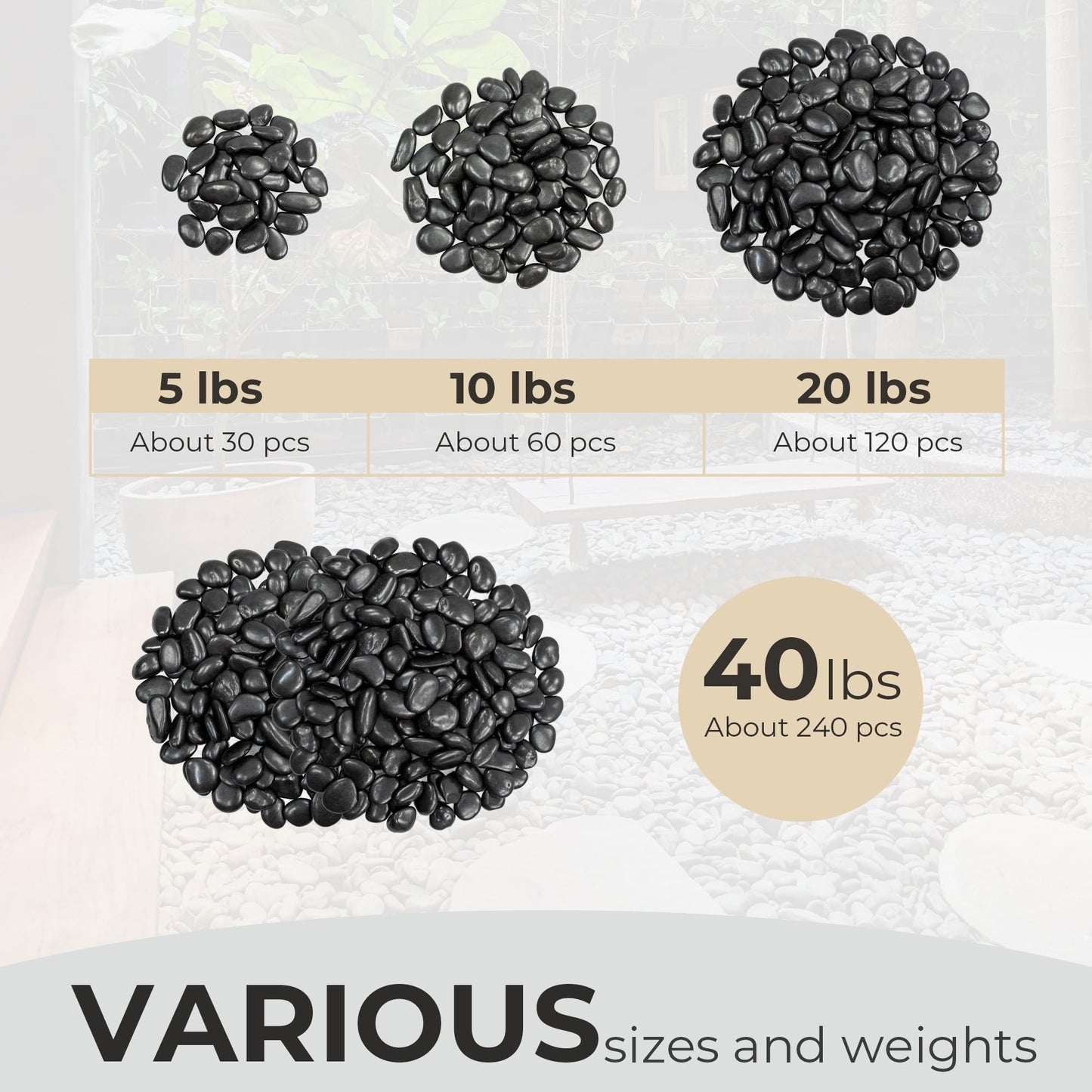 VINICS 5lbs Large Pebbles for Indoor Plants, 2-3 Inch Natural Black River Rocks for Aquarium, High Polished Decorative Stones for Vase Filler Fish Tank Landscaping Garden
