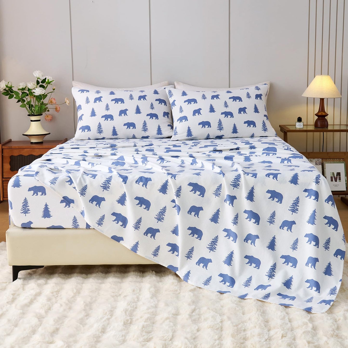 LANYETON 100% Cotton Flannel Sheets, Ultra Soft Cozy Warm Bed Sheets Set for All Season, 16" Deep Pocket, 3PC, Twin