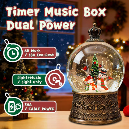 Christmas Snow Globes Lantern, Snowman and Christmas Tree Christmas Decorations Indoor, 6H Timer Battery & USB Powered Light Up Musical Snow Globes for Kids Women Adults Gift Thanksgiving Home Decor