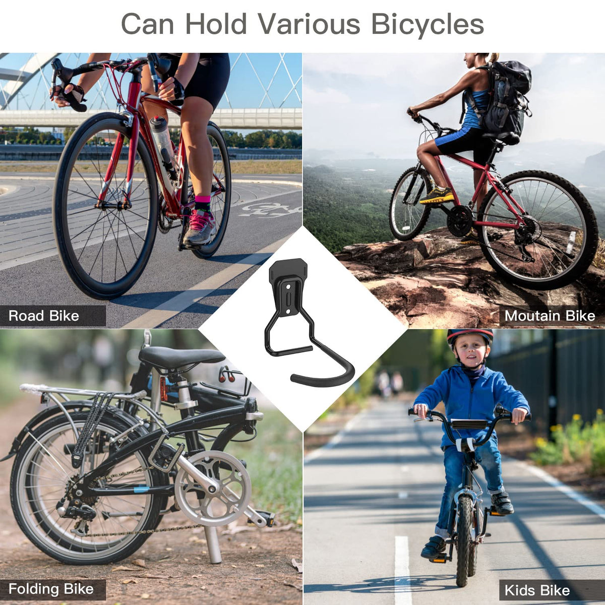 Housolution Bike Wall Mount with Fixed Hook, [4 Pack] Heavy Duty Bike Storage Rack, Bike Rack Vertical Stand for Garage - Easily Hang/Detach - with Screws Iron Bike Hanger Brackets
