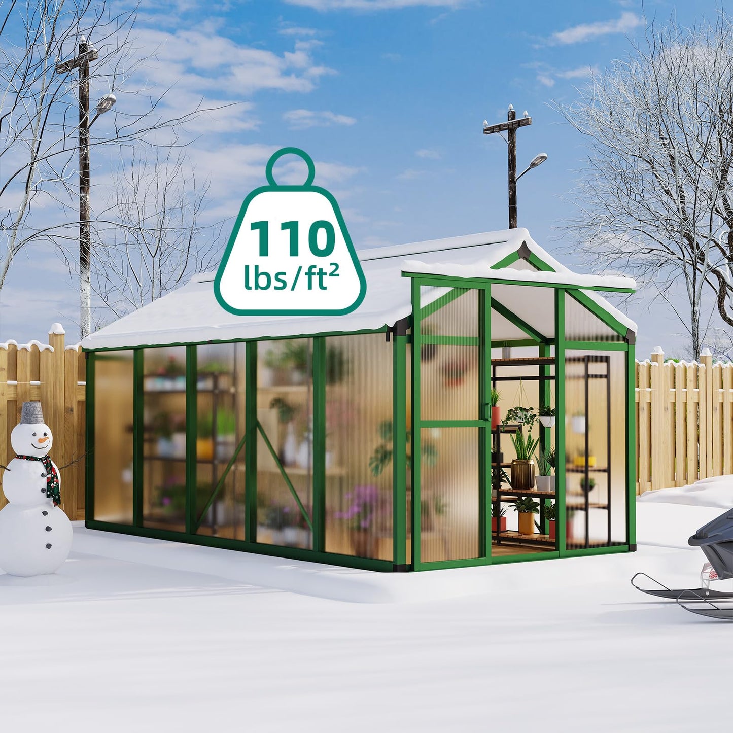 6x10 FT Greenhouse - Large Aluminum Greenhouses for Outdoors, Heavy Duty Polycarbonate Greenhouse with Roof Vent&Ground Nails, Walk-in Green Houses for Garden, Backyard, Patio, Easy Assembly