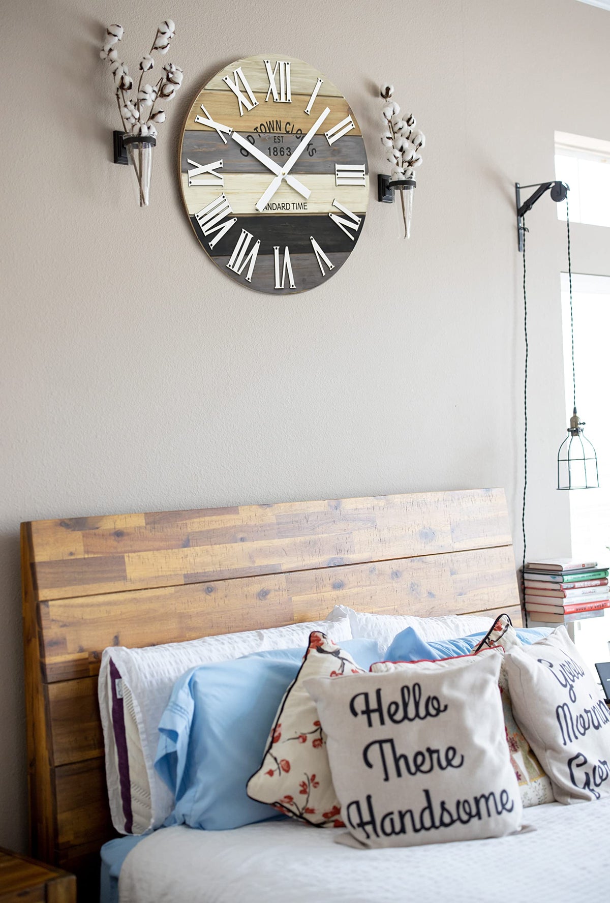 Oldtown Clocks 30" Wooden Multi-Color Maritime Coastal Beach Large Roman Wall Clock (Grey, 30 inch)