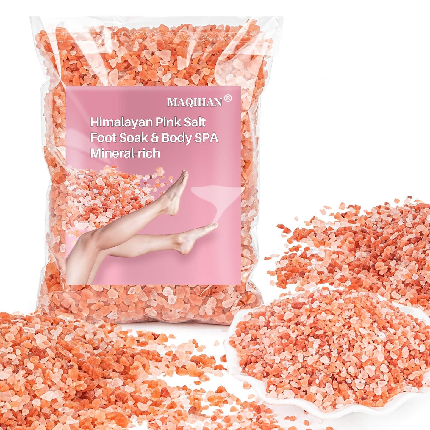 MAQIHAN Pink Himalayan Bath Salt - 10 Oz Himalayan Pink Salt for Bath Soak, Unscented Fine & Coarse Mix, Gentle Full Body & Foot Spa Care for Relaxing Nighttime Soaking