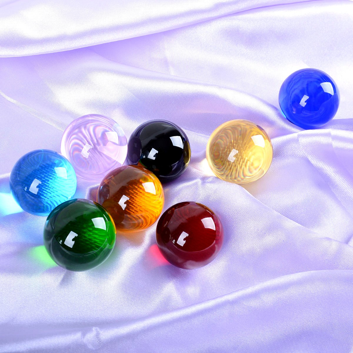 LONGWIN 8pcs Multicolor 40mm(1.6inch) Crystal Solid Ball Glass Sphere Gemstones Vase Fillers Fish Tank Decorations