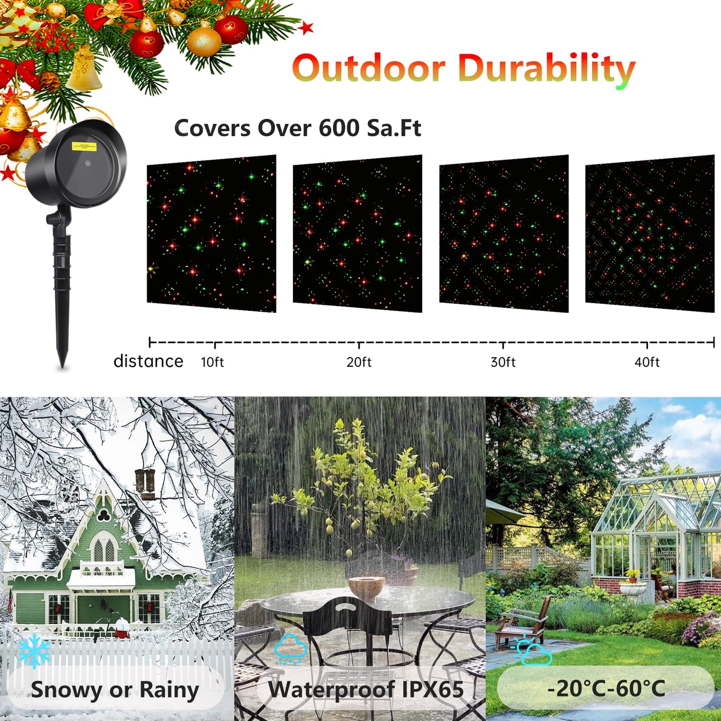 YFAIN Christmas Laser Outdoor, Christmas Projector Light Outdoor Waterproof, Landscape Spotlight Red & Green Xmas Stars Show for Christmas, Holiday Decor for House, Party, Garden