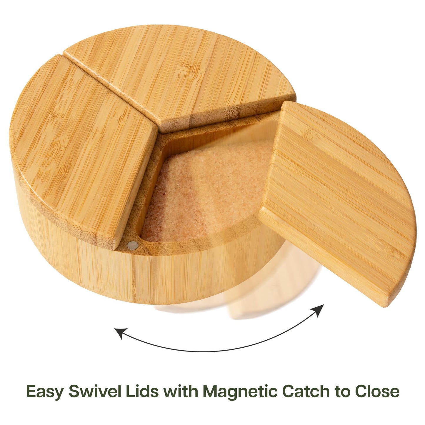 Totally Bamboo Trio Salt Cellar Storage Box with Three Compartments and Magnetic Swivel Lids, 13.2 Ounce Capacity